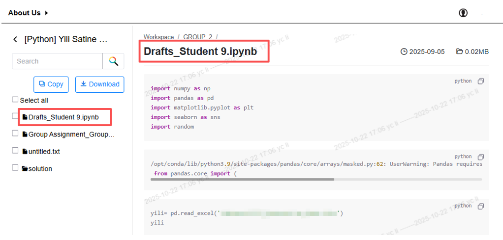 Workspace file directory on preview page